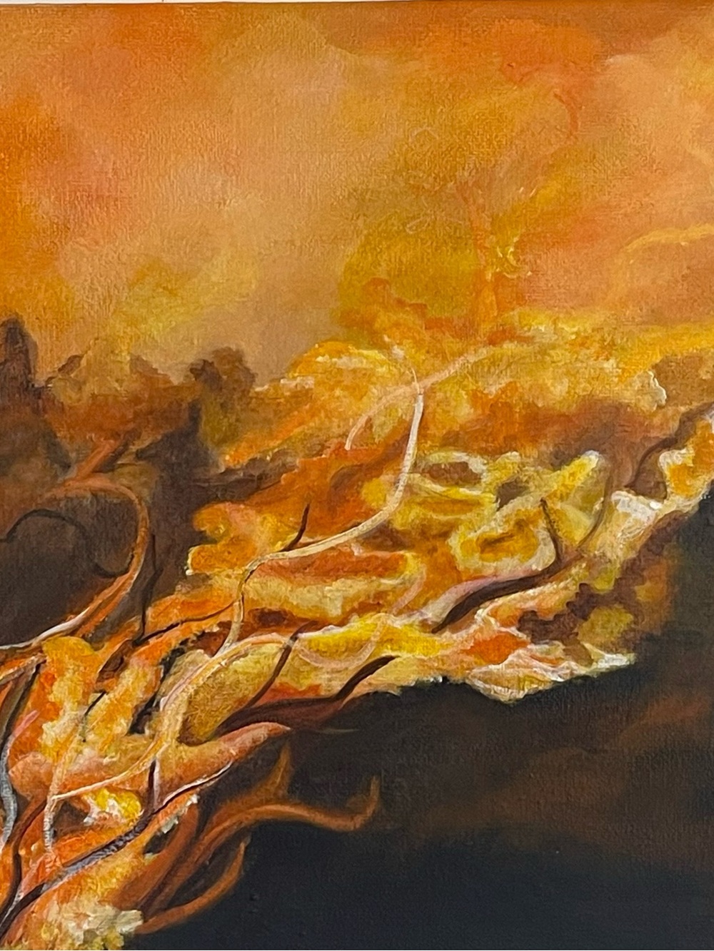 After the Burn- Acrylic Abstract Orange and Gold Home Art Canvas 12x16”